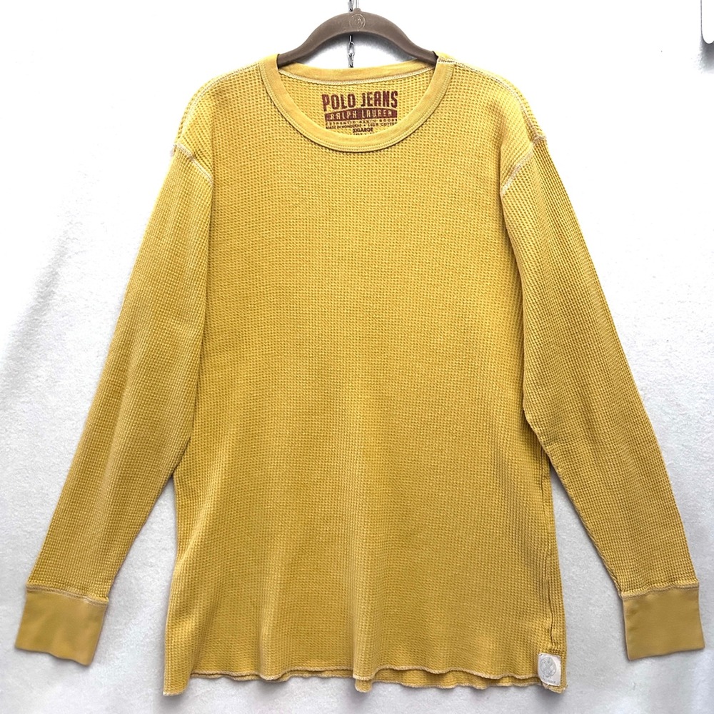 Polo Jeans Co Ralph Lauren 2XL Waffle Knit Thermal Long Sleeve Shirt Yellow
